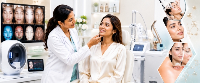 Dermatologist examining patient skin